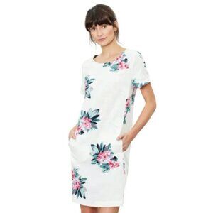 JOULES Fifi Floral Print Shift Dress in Cream Pink Size US 6 Linen Summer Preppy